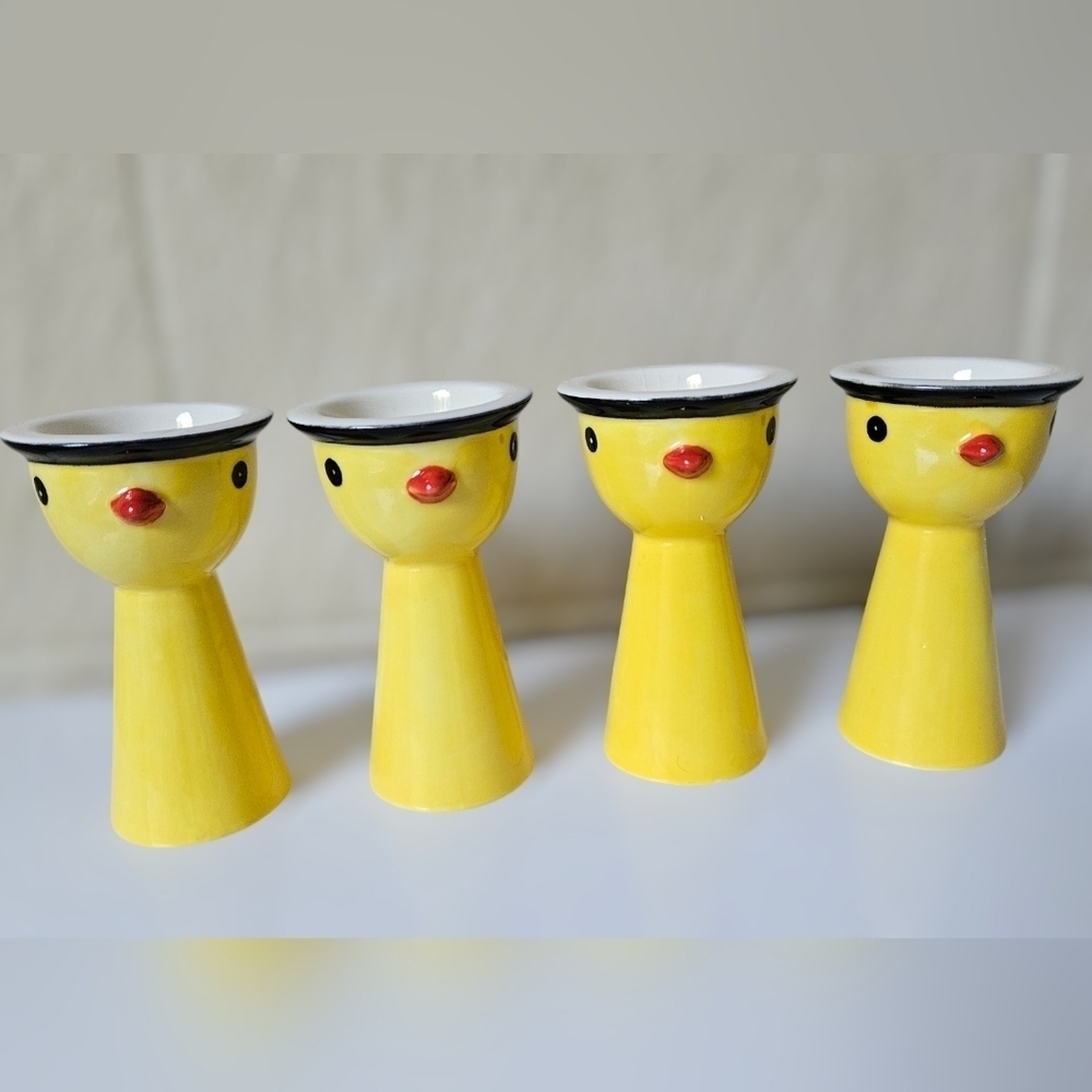 Vintage 1980s IKEA Memphis Style Yellow Chick Egg Cups - Set of 4​
